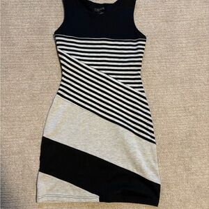 MM Couture Black and Gray Striped Mini Dress
